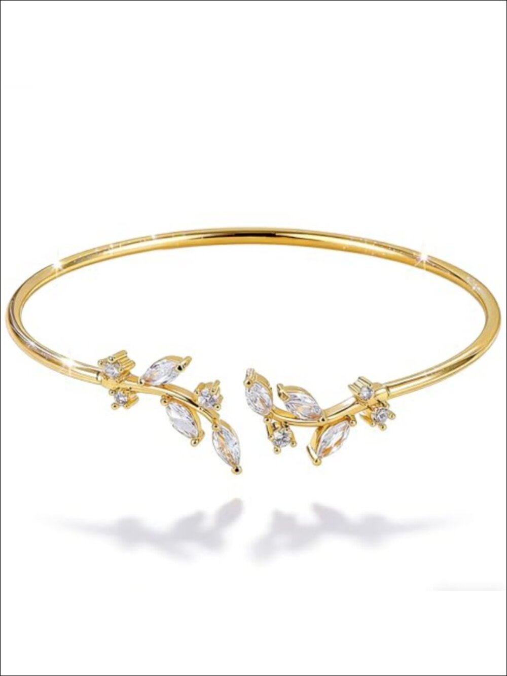 Leaf Arm Cuff Bracelet Silver Plated Copper Cubic Zirconia Wrap for Women